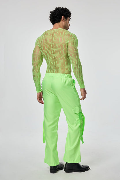 Light Glow Mesh Long Sleeve Pants Set Green