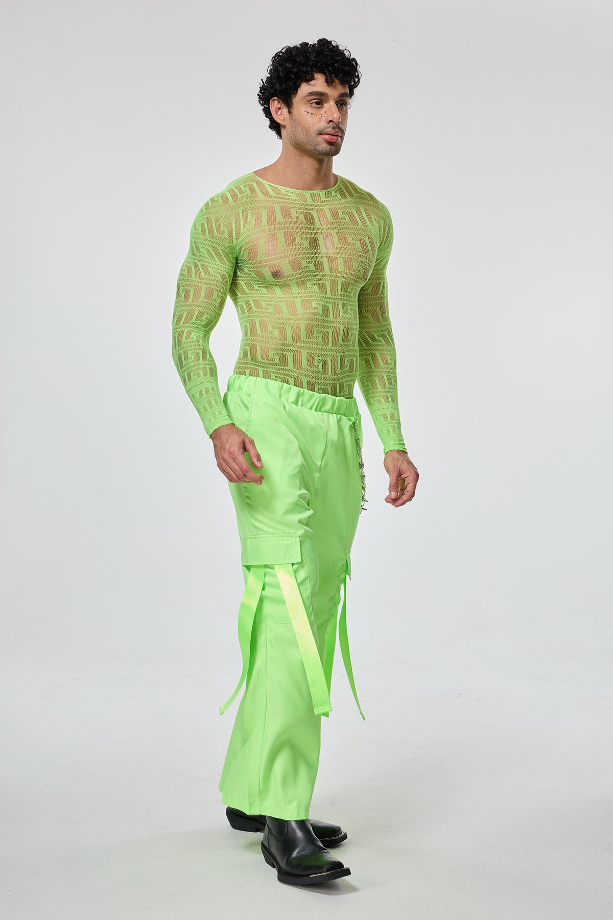 Light Glow Mesh Long Sleeve Pants Set Green