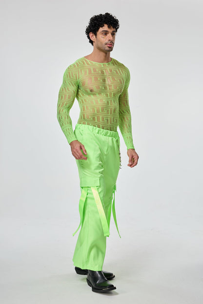 Light Glow Mesh Long Sleeve Pants Set Green
