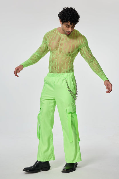 Light Glow Mesh Long Sleeve Pants Set Green