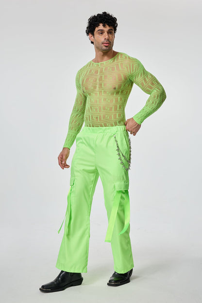 Light Glow Mesh Long Sleeve Pants Set Green
