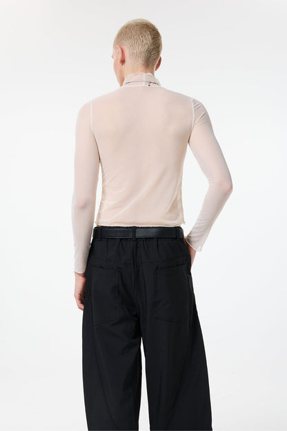 Light Trace Long Sleeve Mesh Top Beige