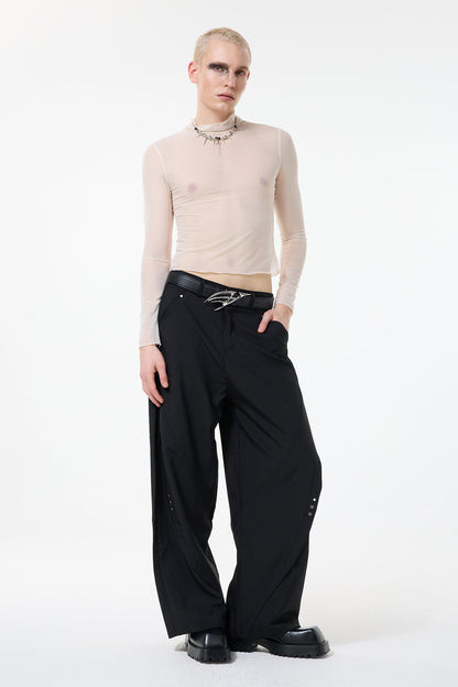 Light Trace Long Sleeve Mesh Top Beige