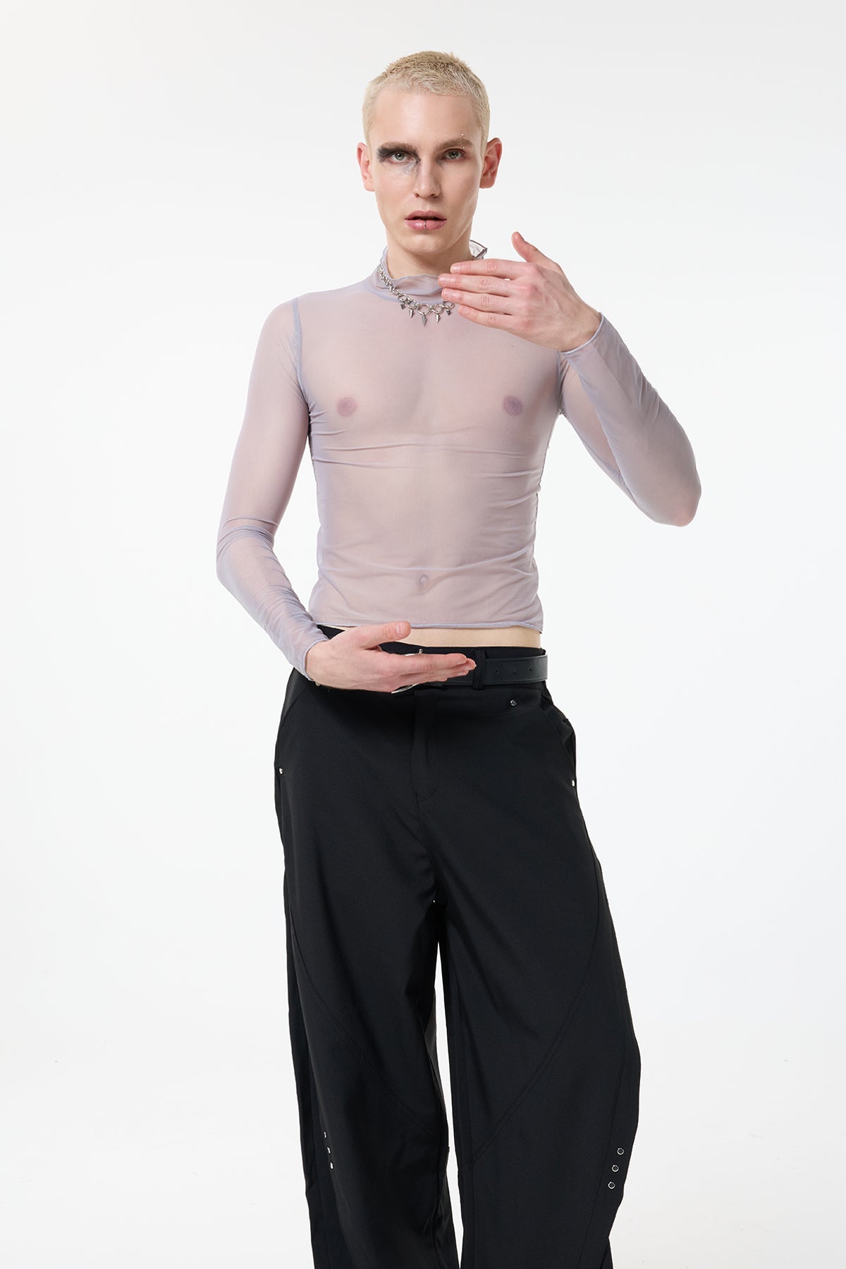 Light Trace Long Sleeve Mesh Top Grey