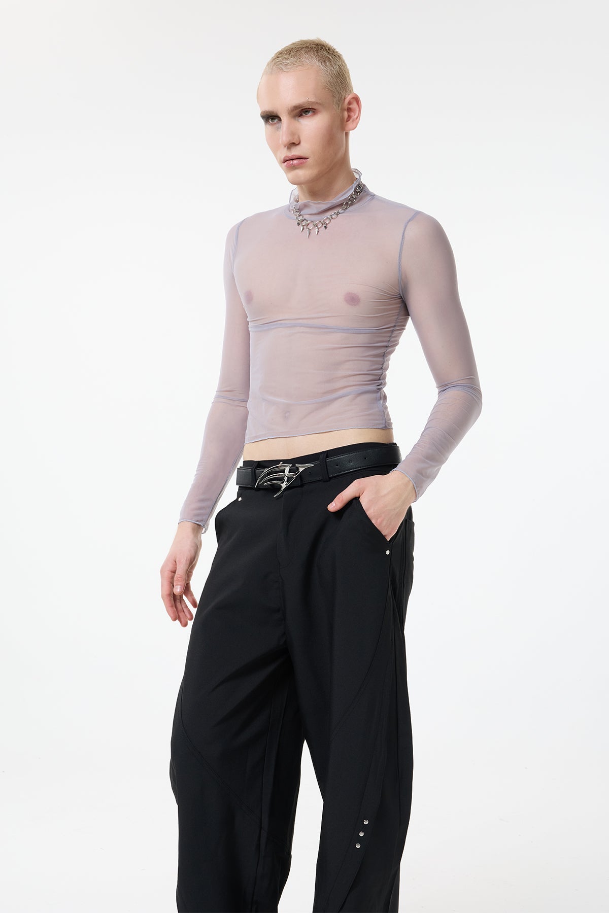 Light Trace Long Sleeve Mesh Top Grey