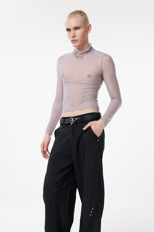 Light Trace Long Sleeve Mesh Top Grey