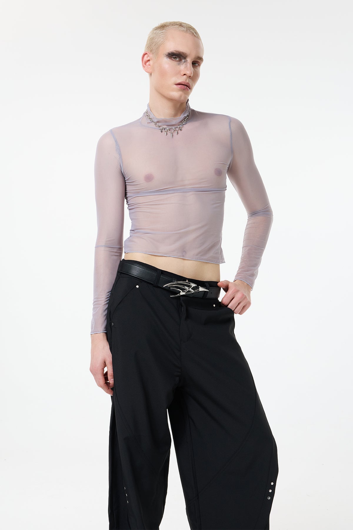 Light Trace Long Sleeve Mesh Top Grey