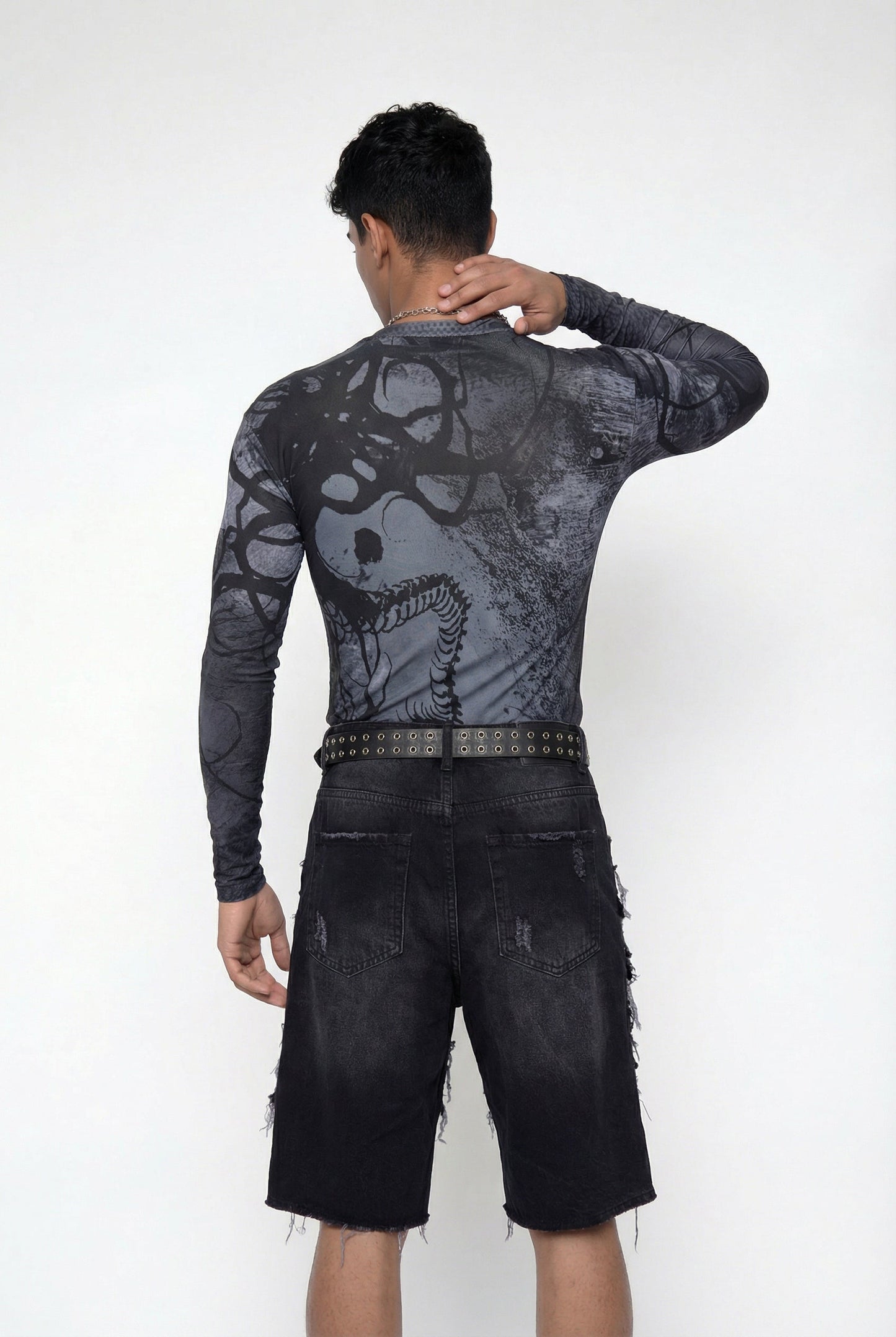 Light Contrast Print Long Sleeve Top Black