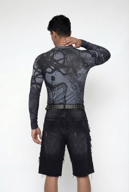 Light Contrast Print Long Sleeve Top Black