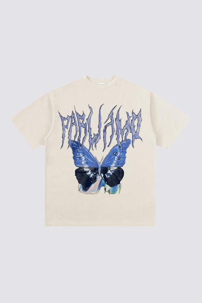 Light Signal Butterfly Print Top Beige