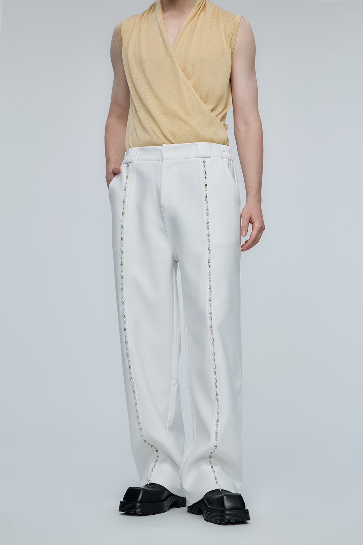 Linear Panel Rhinestone Straight Pants