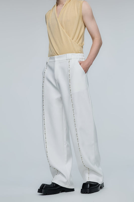Linear Panel Rhinestone Straight Pants