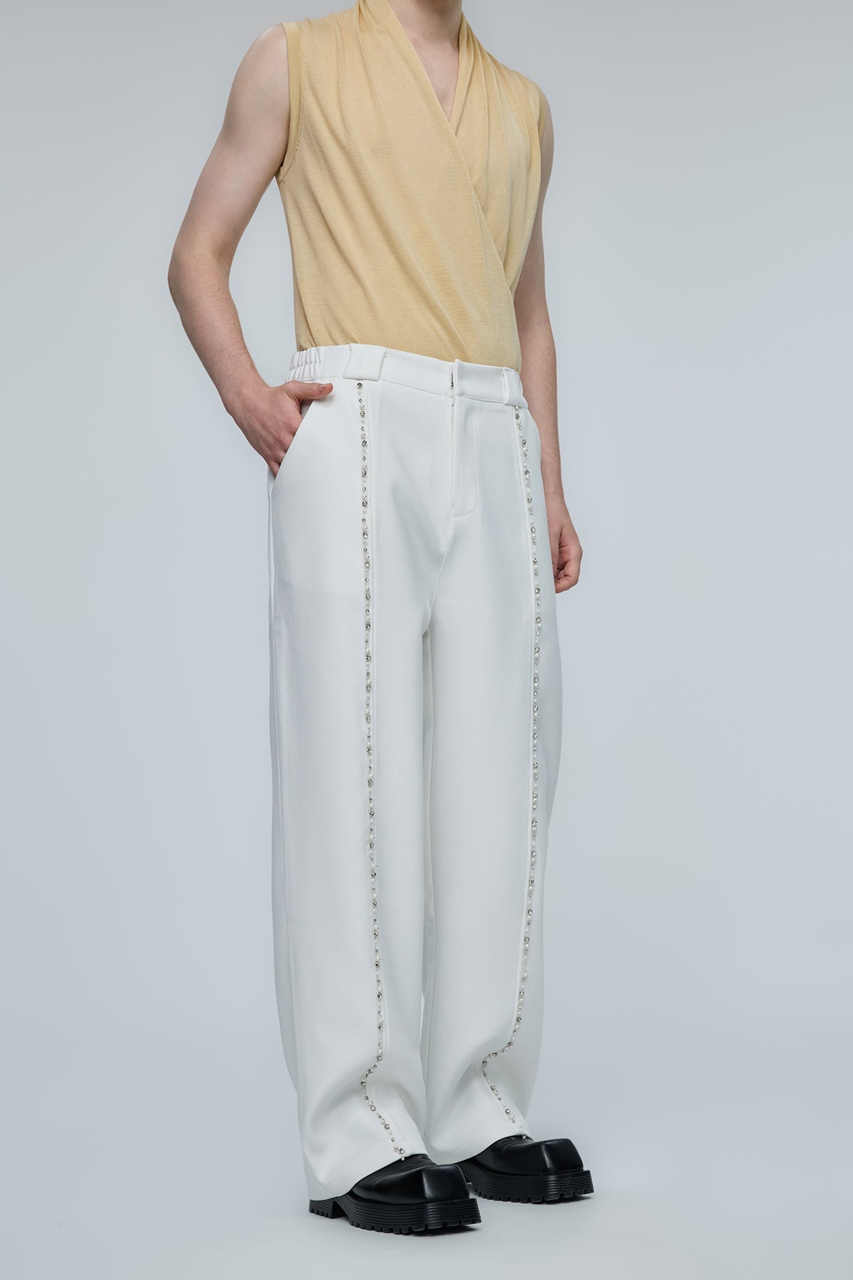 Linear Panel Rhinestone Straight Pants