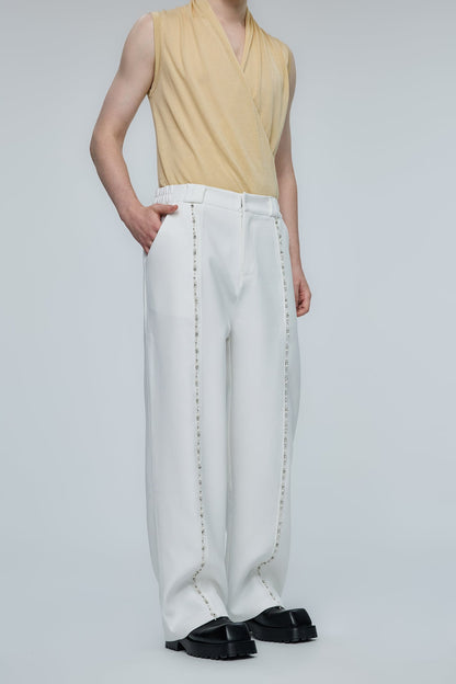 Linear Panel Rhinestone Straight Pants