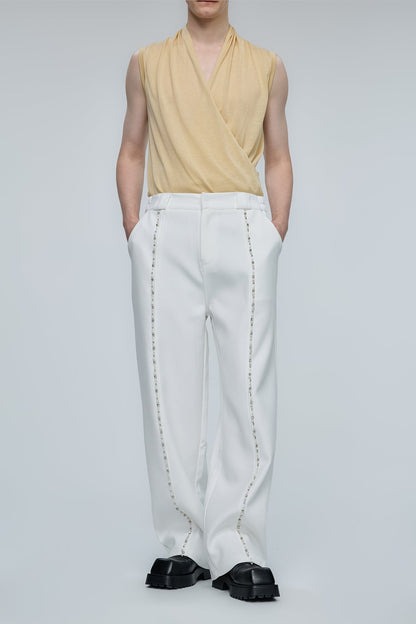 Linear Panel Rhinestone Straight Pants