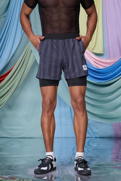 Linear Rise Stripe Shorts Grey