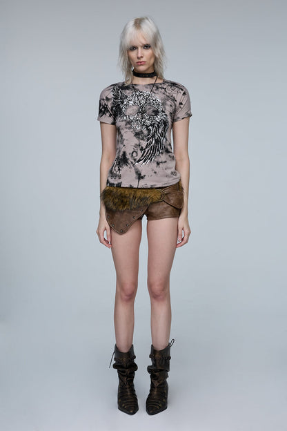 Linear Skin Faux Fur Leather Shorts