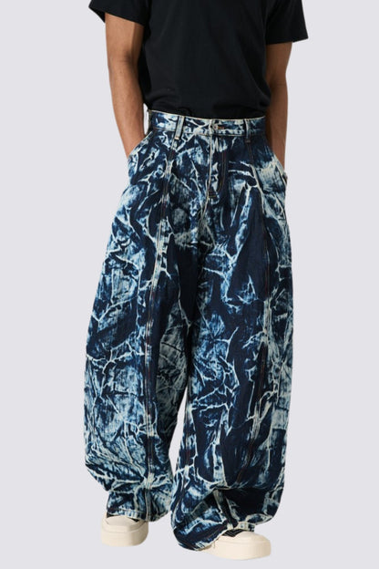Linear Thread Tie Dye Wide Leg Jeans