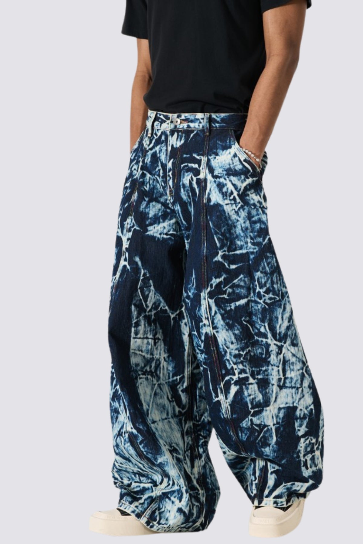 Linear Thread Tie Dye Wide Leg Jeans