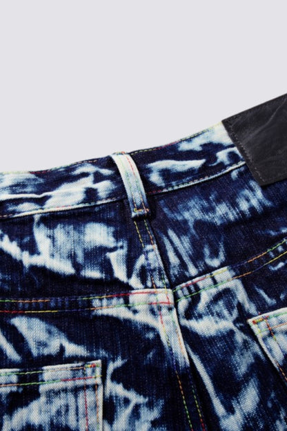 Linear Thread Tie Dye Wide Leg Jeans