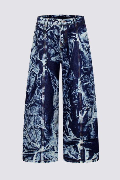 Linear Thread Tie Dye Wide Leg Jeans