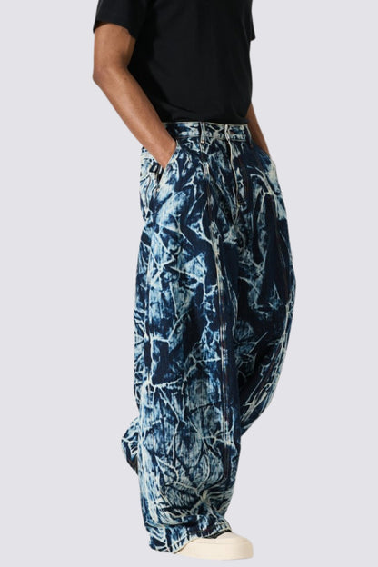 Linear Thread Tie Dye Wide Leg Jeans