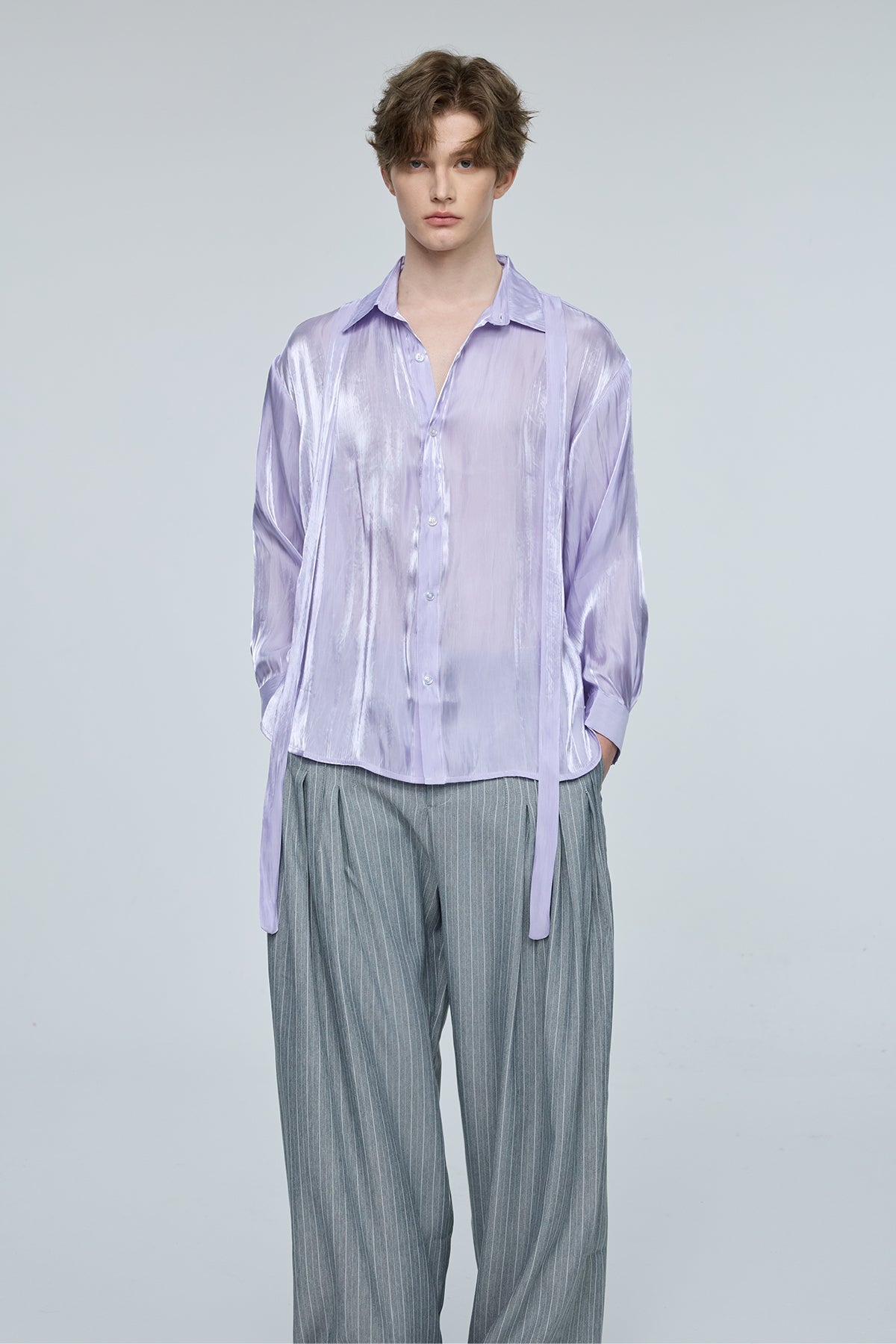 Linear Tint Silk Long Sleeve Shirt