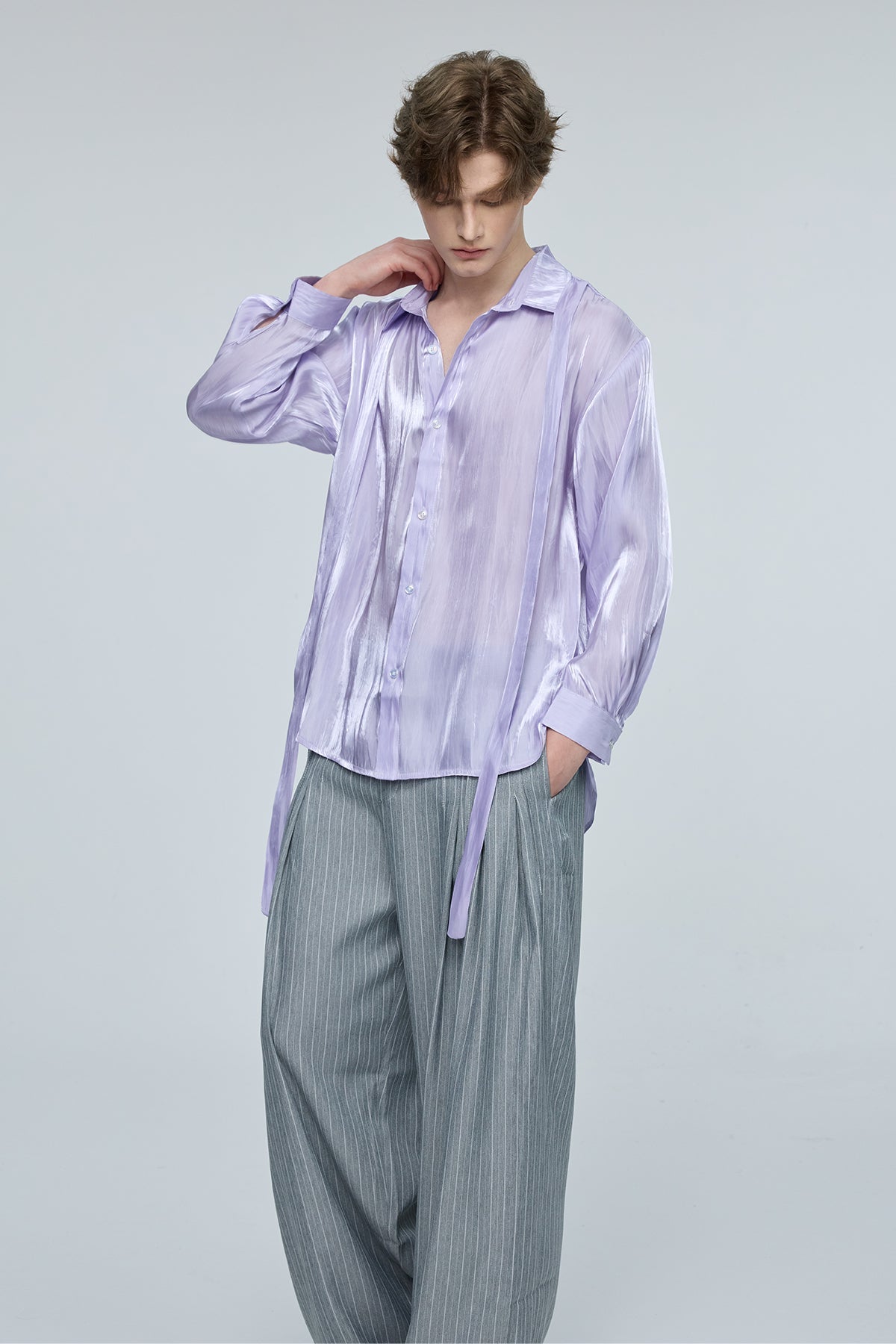 Linear Tint Silk Long Sleeve Shirt