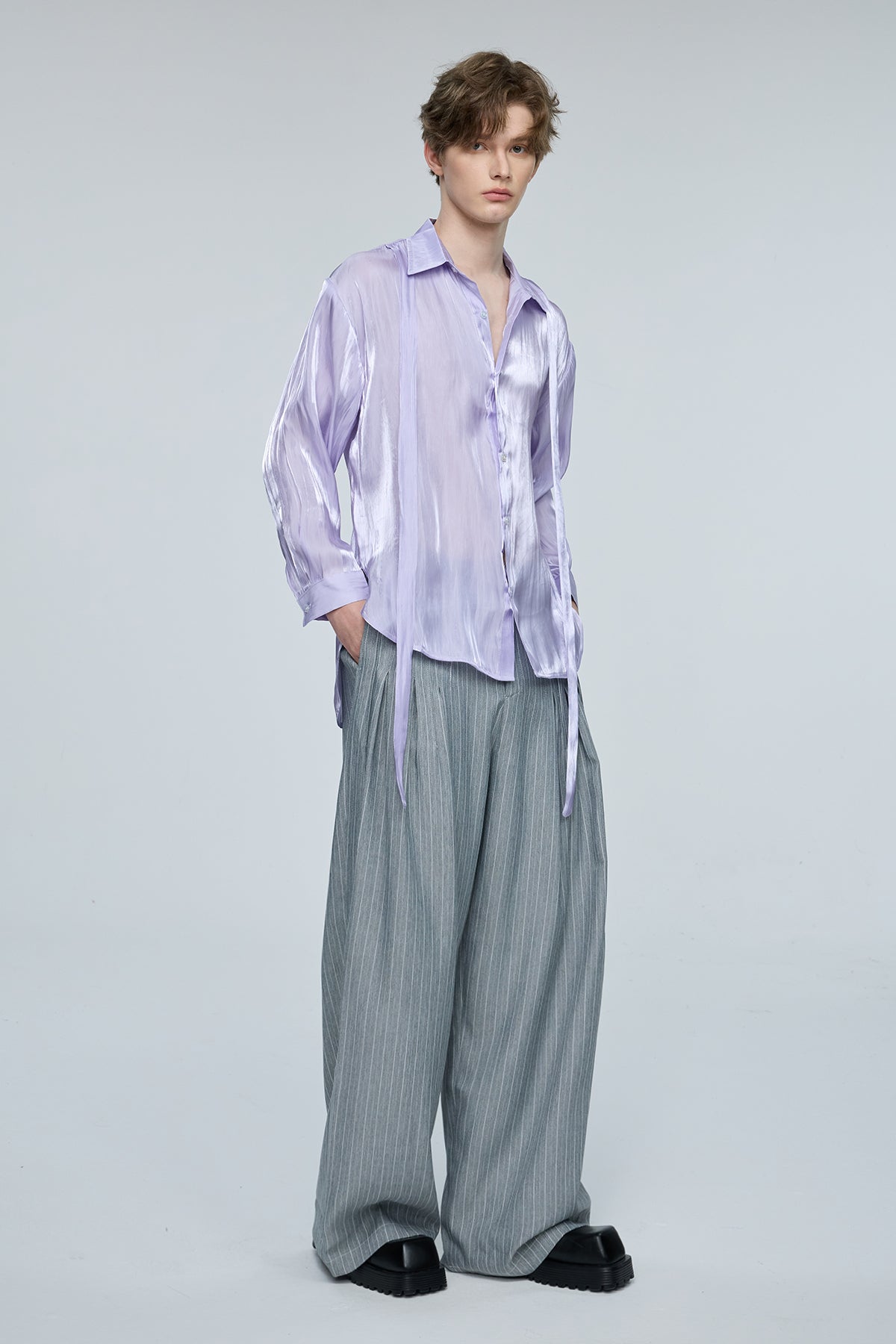Linear Tint Silk Long Sleeve Shirt