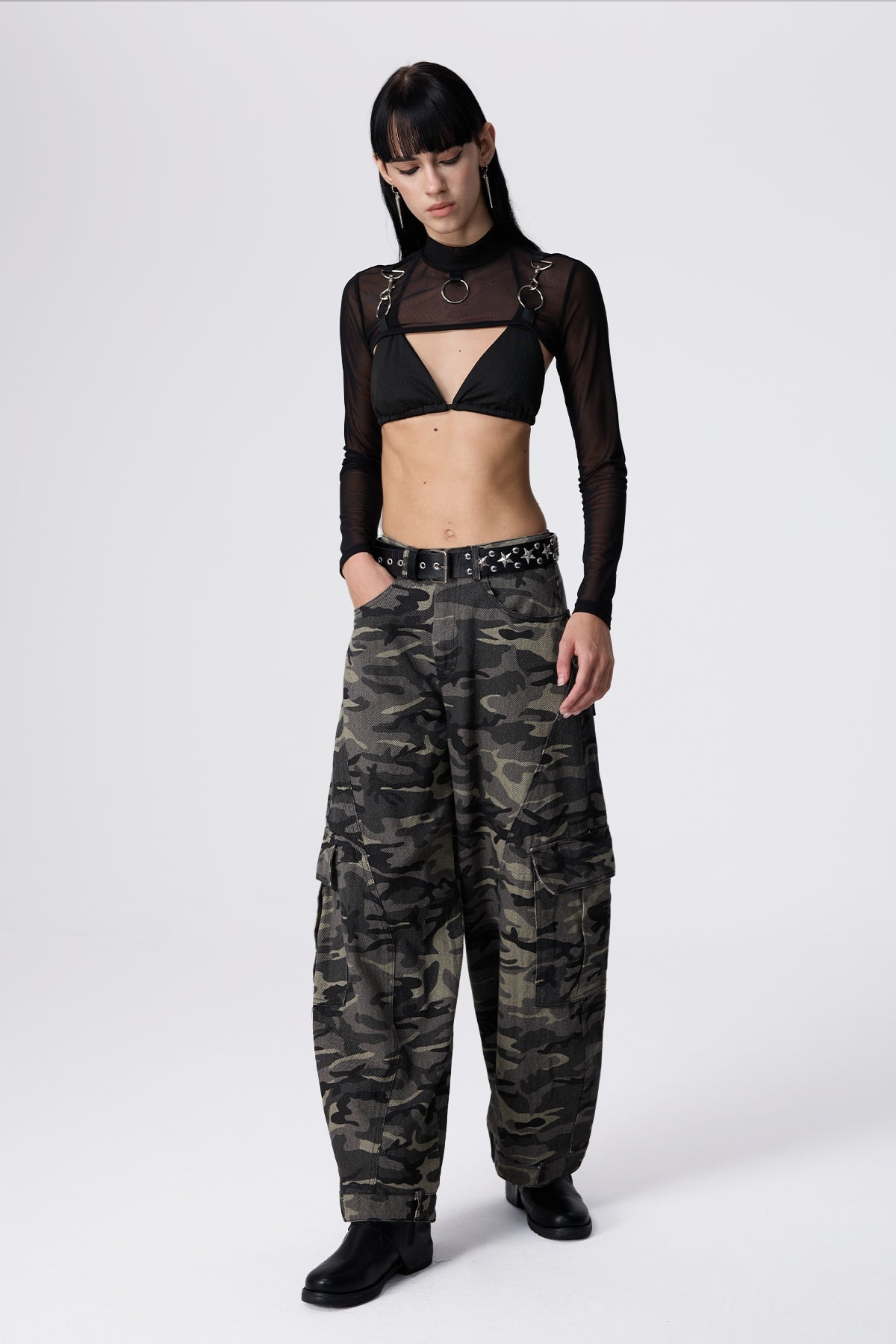 Lock Pattern Mesh Long Sleeve Top
