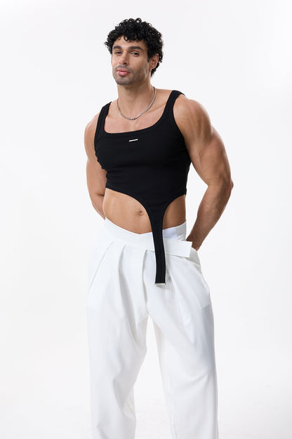 Loop Track Crop Knit Top Black