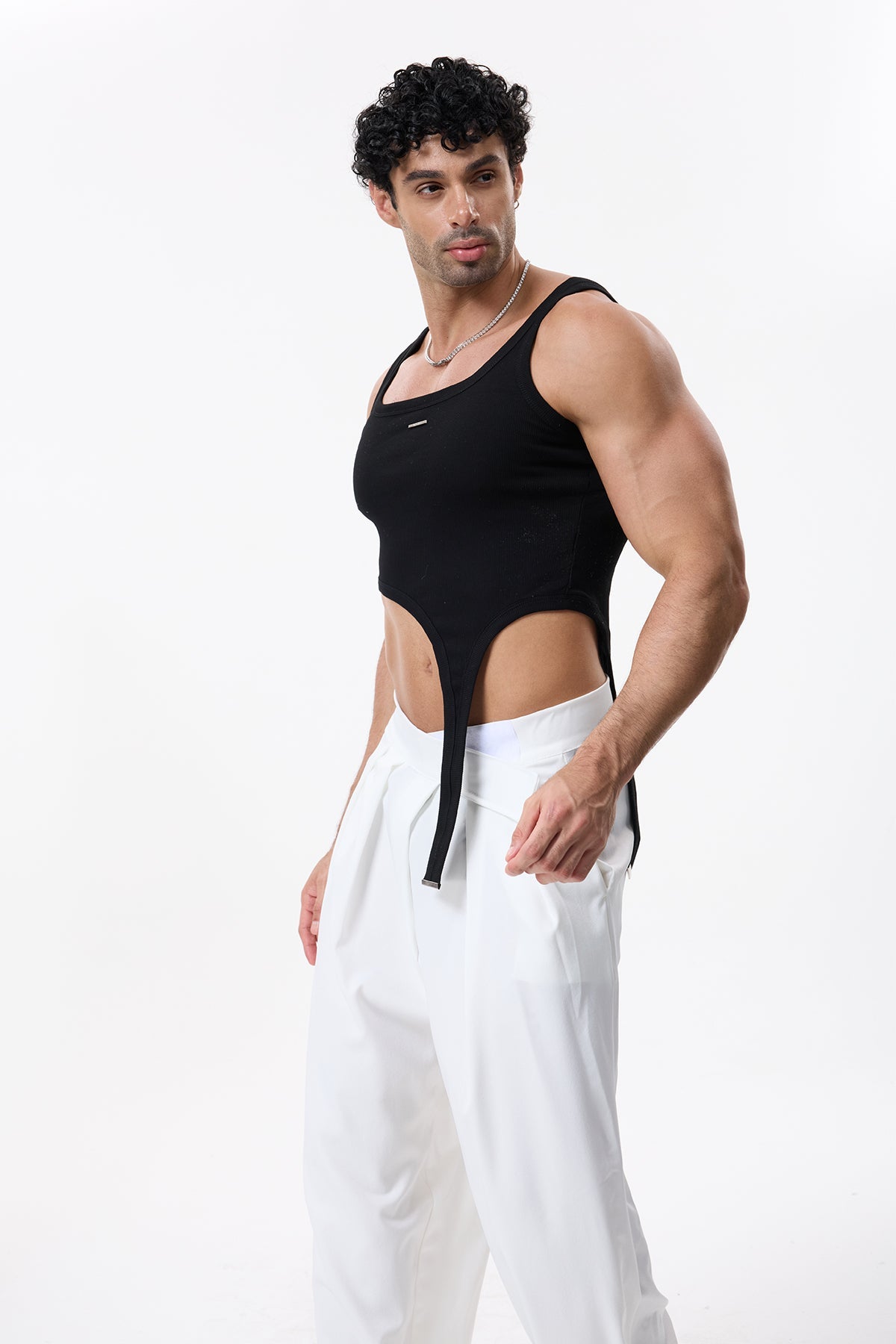 Loop Track Crop Knit Top Black