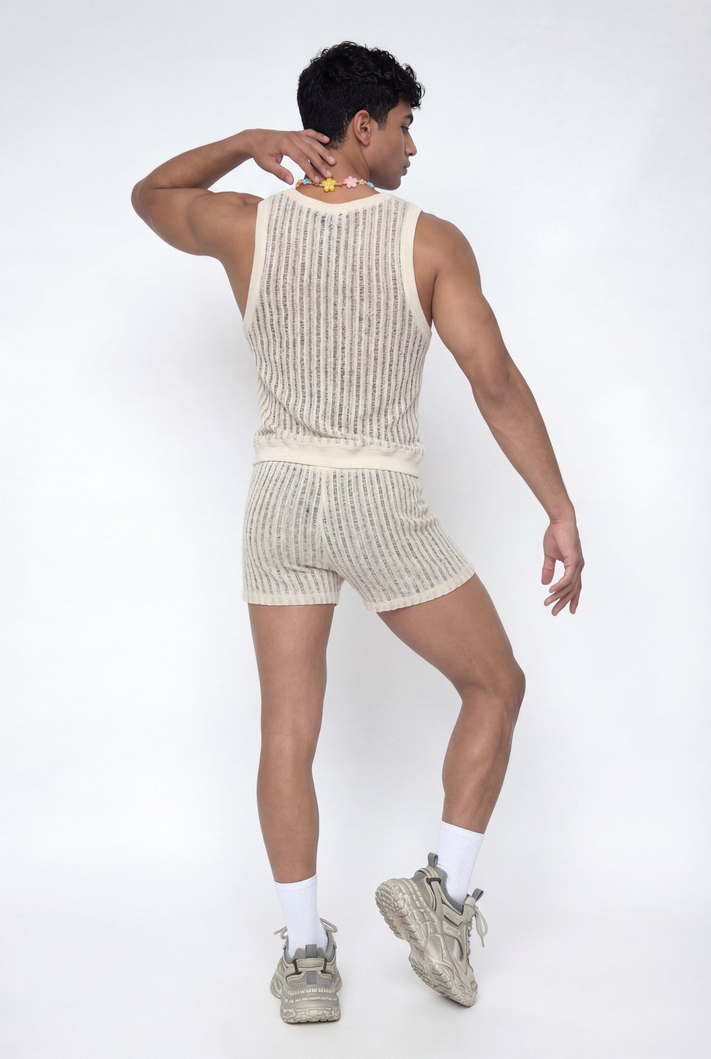 Loose Weaving Knit Sleeveless Shorts Set