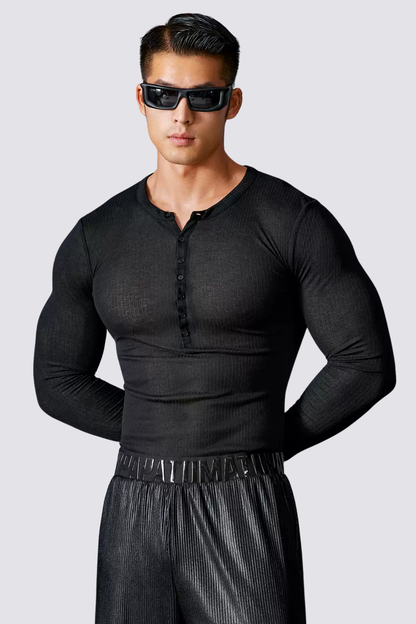 Low Signal Long Sleeve Button Top