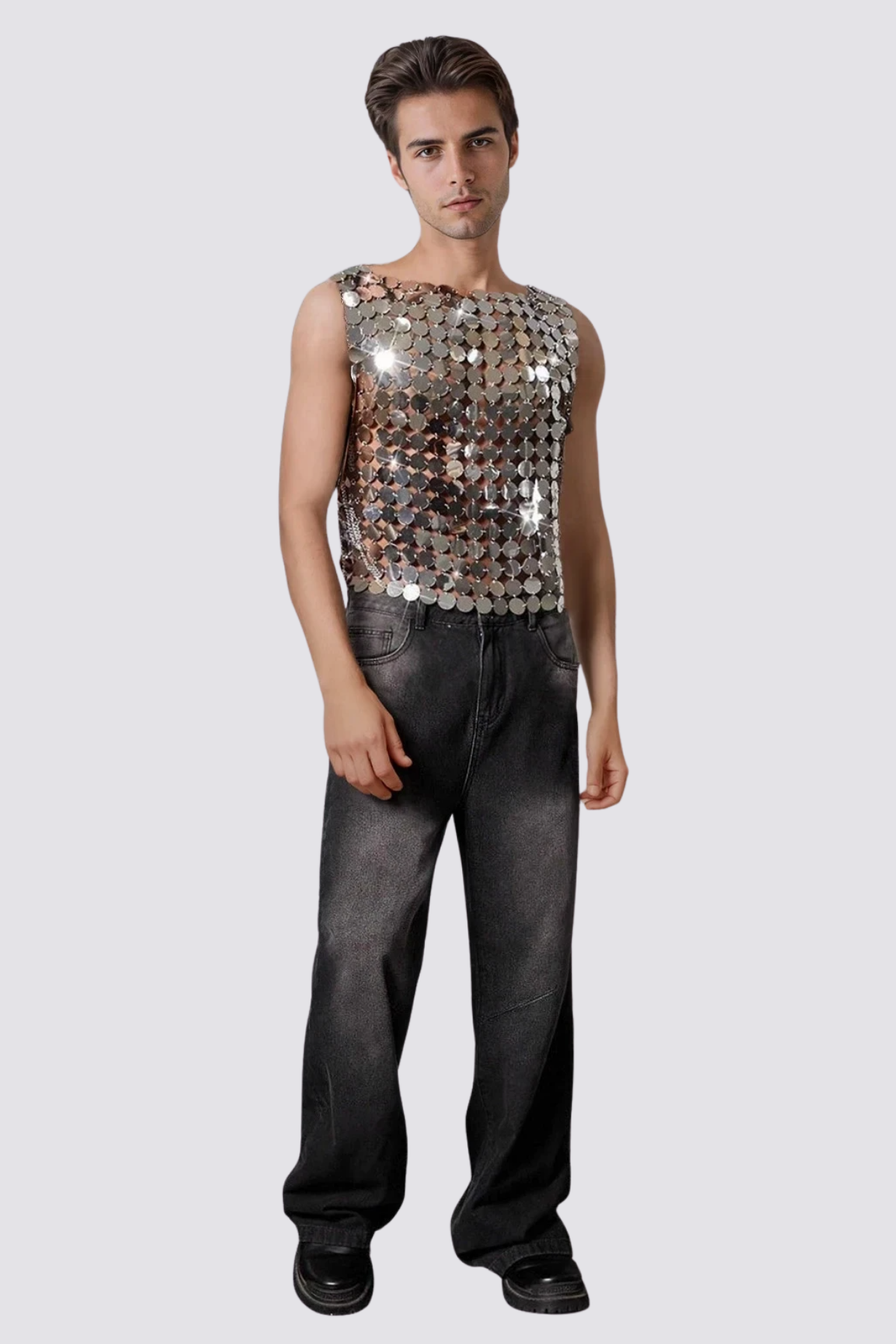 Luminous Arc Sequin Sleeveless Top