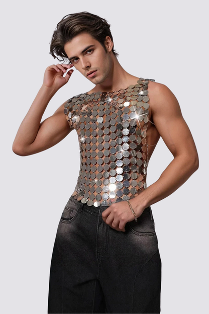 Luminous Arc Sequin Sleeveless Top
