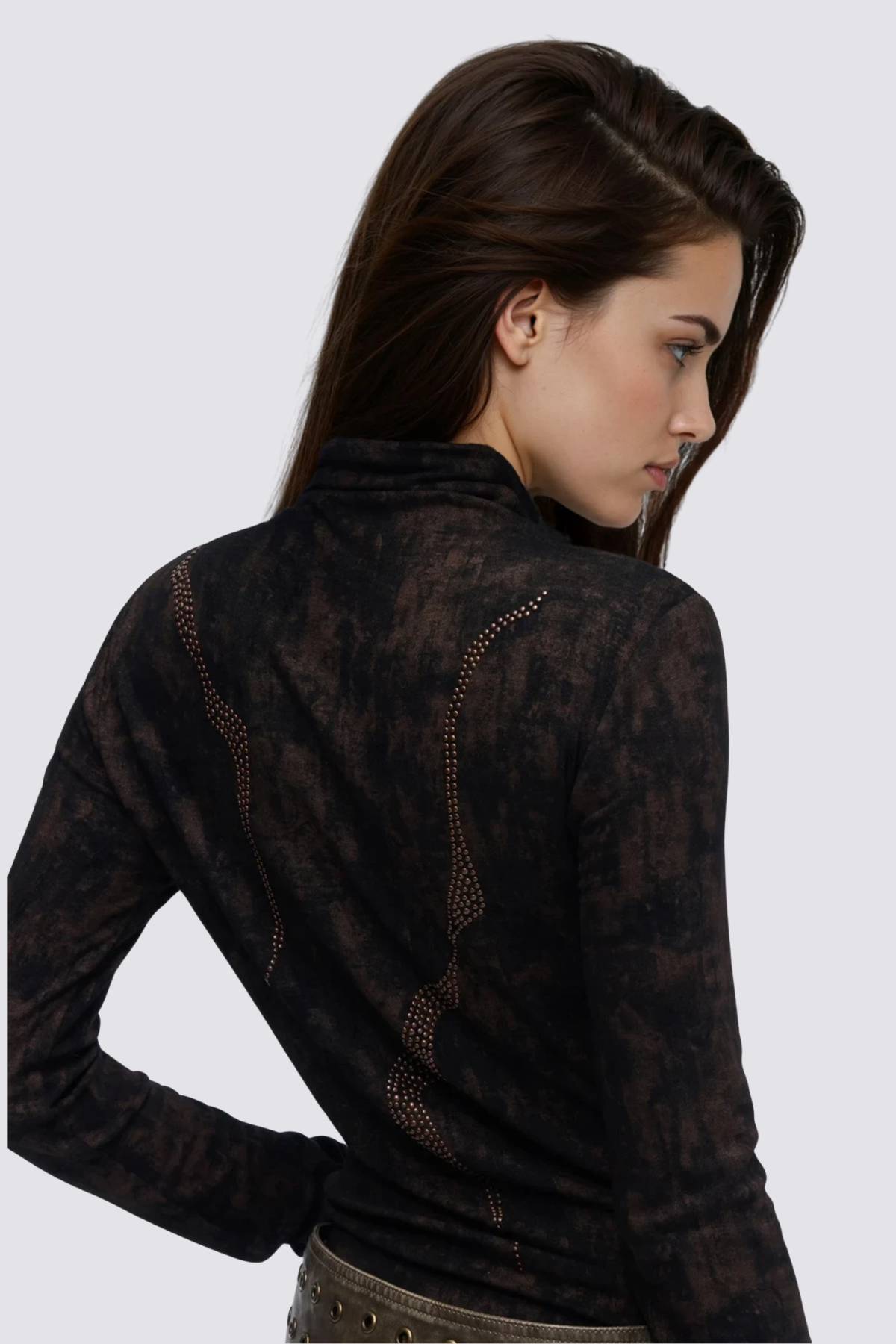 Luxe Ray High Neck Rhinestone Top Black