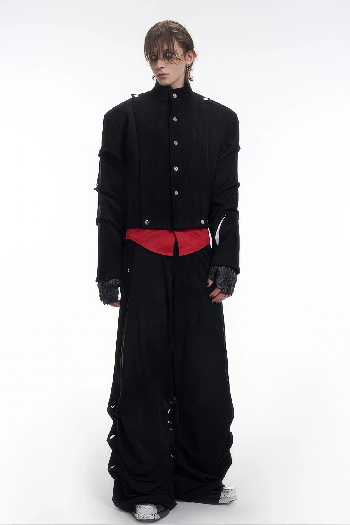 Men's Black Suede Short Jacket - Spring Crinkle Sleeve Coat