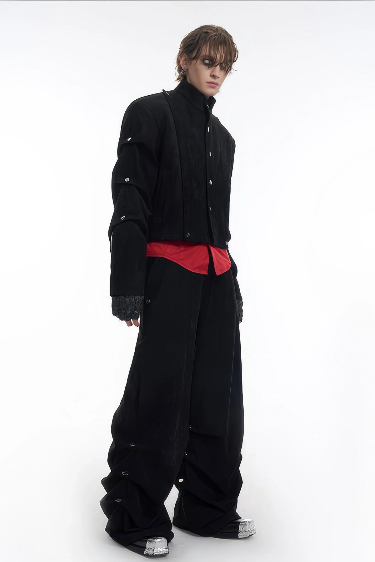 Men's Black Suede Short Jacket - Spring Crinkle Sleeve Coat