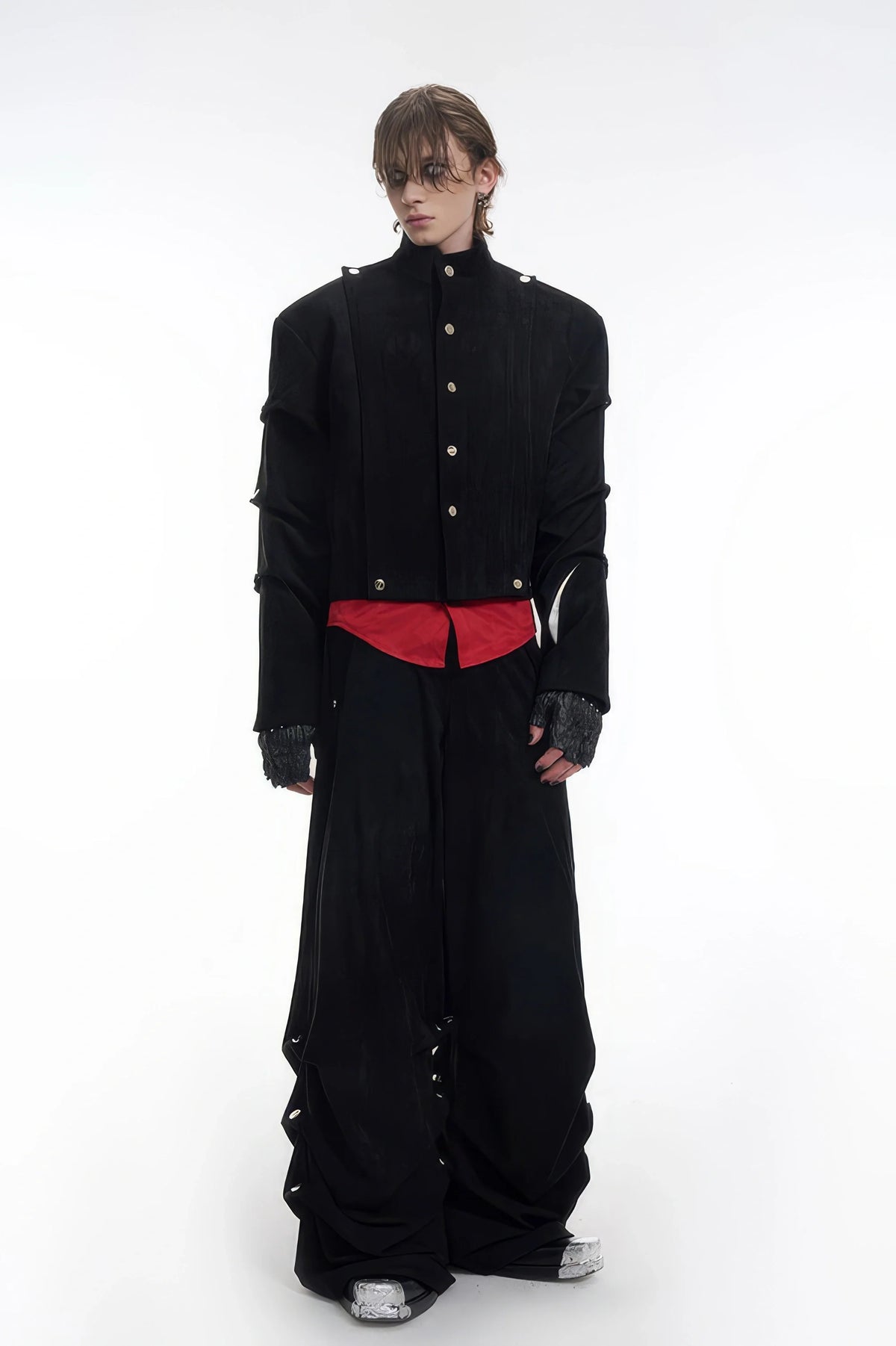 Men's Black Suede Short Jacket - Spring Crinkle Sleeve Coat