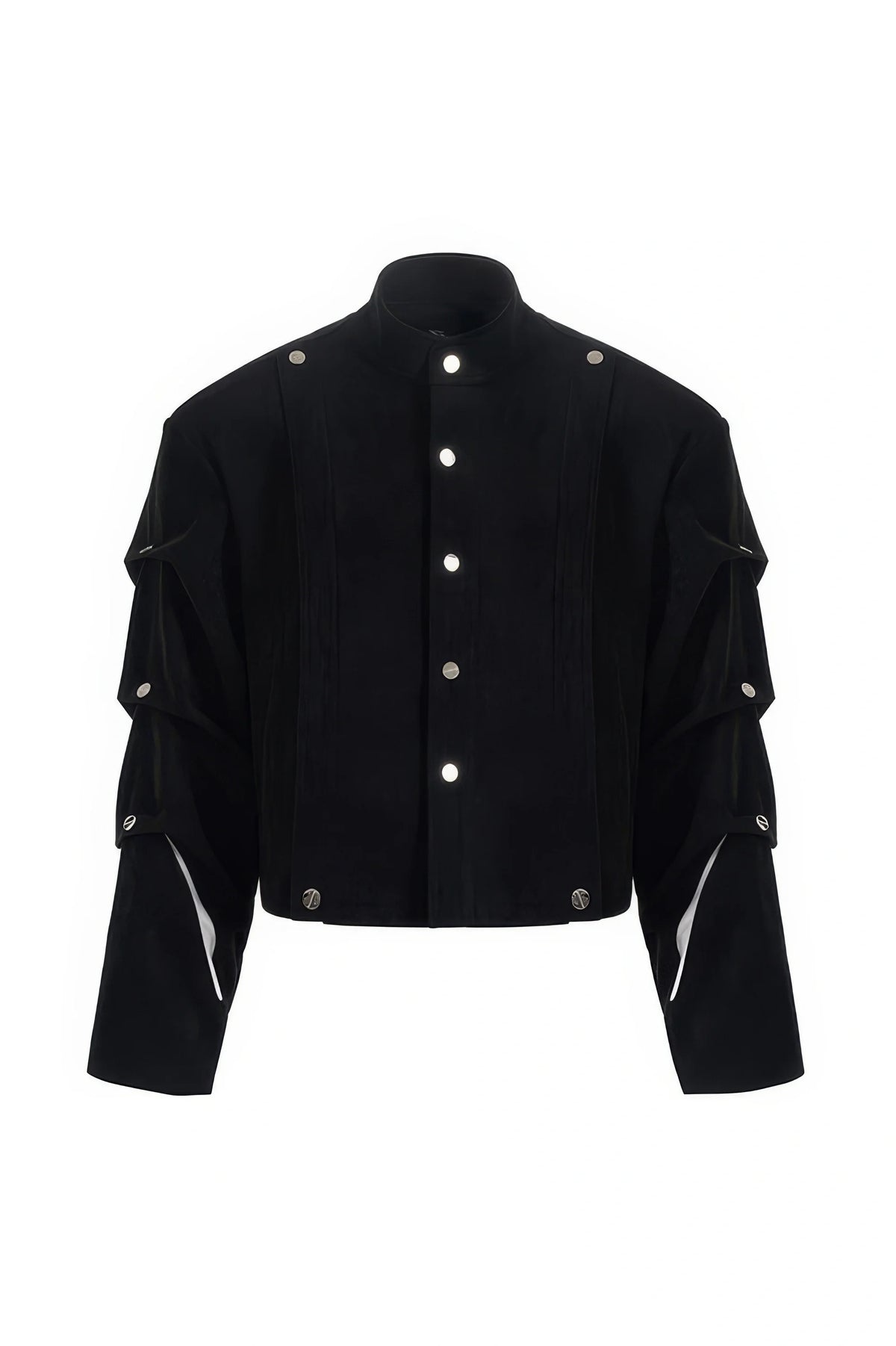 Men's Black Suede Short Jacket - Spring Crinkle Sleeve Coat