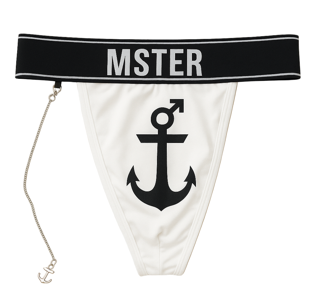 MSTER Thong with Detachable Chain Accessory White