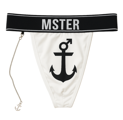 MSTER Thong with Detachable Chain Accessory White