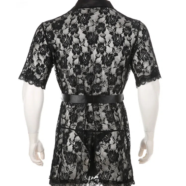 Masculine Lace Thong + Bathrobe Set