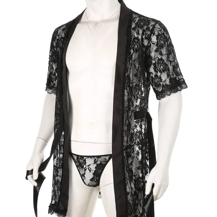 Masculine Lace Thong + Bathrobe Set