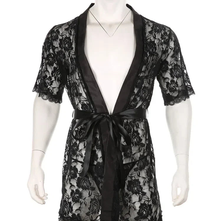 Masculine Lace Thong + Bathrobe Set