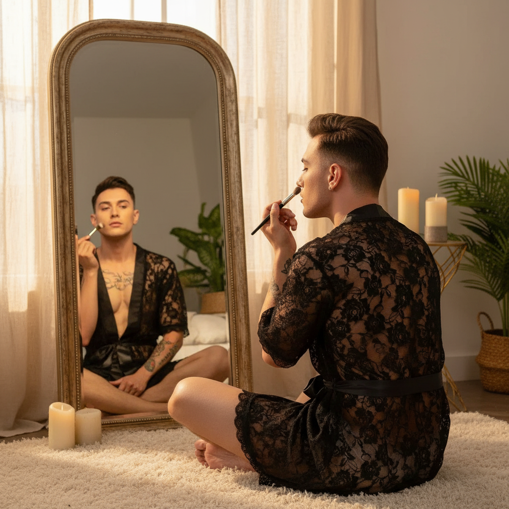 Masculine Lace Thong + Bathrobe Set