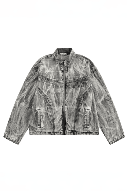 Winter Loose Graffiti Denim Jacket – Distressed & Motorcycle Style