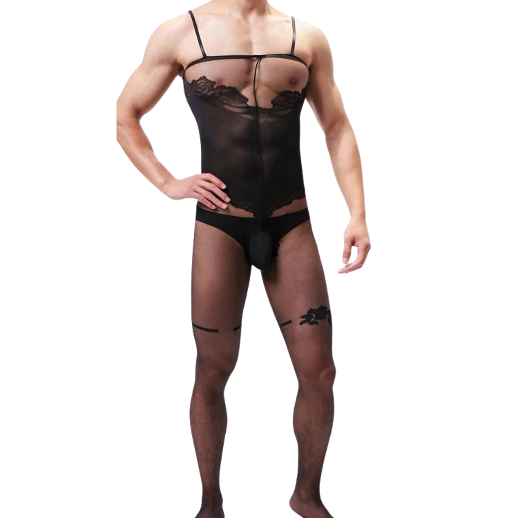 Mesh Charm Suspender One Piece Stockings