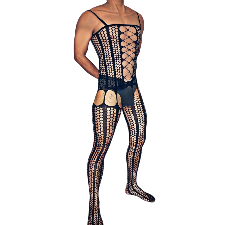 Mesh Charm Suspender One Piece Stockings